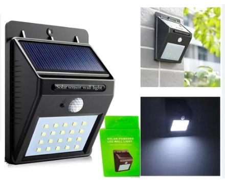 APLIQUE REFLECTOR PANEL SOLAR CON SENSOR DE MOVIEMIENTO - 20 LEDS - SOL 04